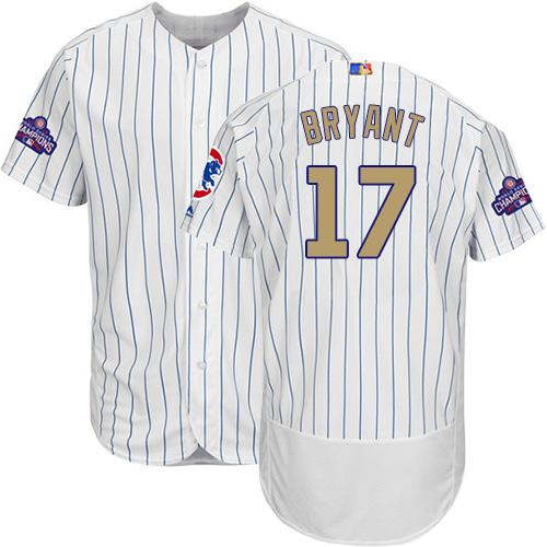 Cubs #17 Kris Bryant White(Blue Strip) Flexbase Authentic Gold Program Stitched MLB Jersey - Click Image to Close